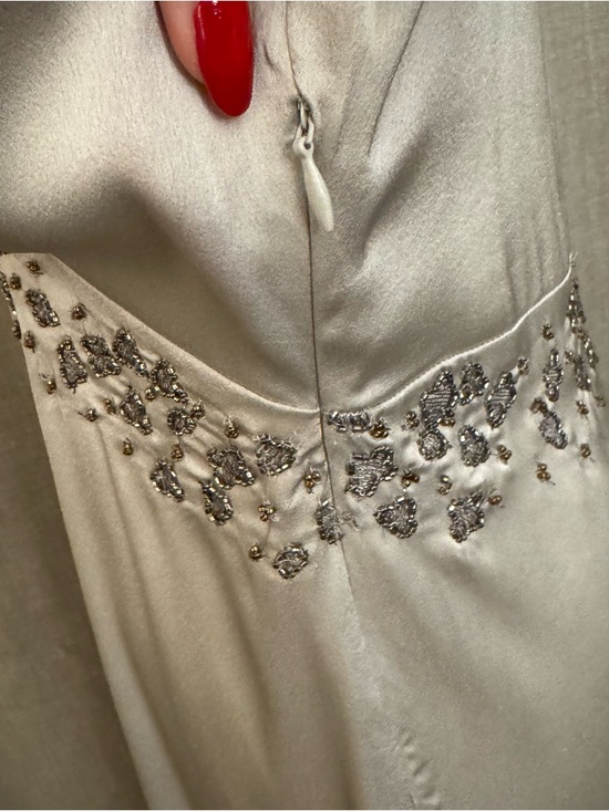 Zara Embroidered Mini Dress Pearl Gray XS Beaded V-Neck - Picture 6 of 15